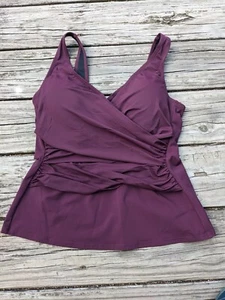 NWOT Lands' End Size 10 Women's wrap Shirred Tankini Top Dark Wine flattering - Picture 1 of 3