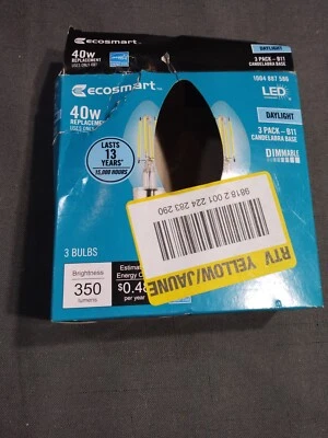 3-Pack EcoSmart 40W Daylight Dimmable LED B11 Candelabra Base  (1004 887 586) B1 - Image 1 of 4