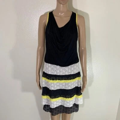 Roberto Cavalli Class Black White Yellow Knit Sleeveless Dress Viscose Size 8 - Image 1 of 4