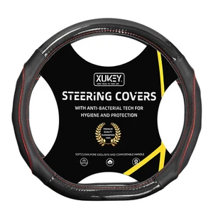 15'' D Shape Car Steering Wheel Cover Carbon Fibre Leather Universal Anti-Slip - Picture 1 of 9