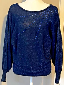 🍒 Vintage Glitzer Pailletten Party Pullover Cristina's Medium 80er dunkelblau 🍒 - Bild 1 von 5
