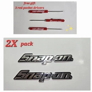 2PK SNAP ON TOOL BOX LOGO EMBLEM Chrome Plastic Badge Decal 8"+ 3 Red Drivers !! - Picture 1 of 11