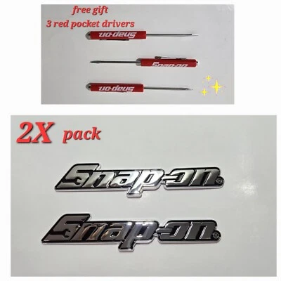 2PK SNAP ON TOOL BOX LOGO EMBLEM Chrome Plastic Badge Decal 8"+ 3 Red Drivers !! - Image 1 of 4