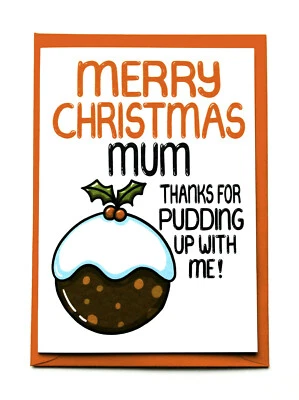 SAMFIRE HANDMADE Christmas Card for Mum - Thank You For Pudding Up With Me Christmas Pudding Card