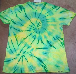Camiseta Para Hombre 100% Algodón One Off Tie Dye "Verde Doble Espiral" Talla S, Nueva - Imagen 1 de 2