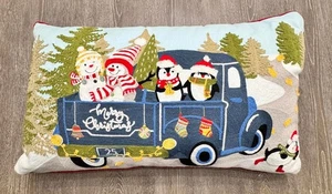 Macy's ID Home Merry Christmas Snowman Truck Decorative Pillow 14" X 24"  - Picture 1 of 2