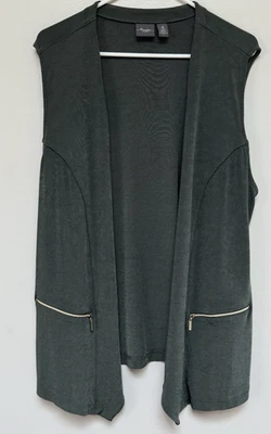 Travelers CHICOS Womens Open Front Vest Hunter Green 4/XXL Gold Zipper Pockets - Image 1 of 4