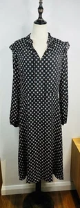 Review Floral Midi Dress Size 14 Long Sleeve Ruffles Neck Tie Dots RRP$269 - Picture 1 of 12