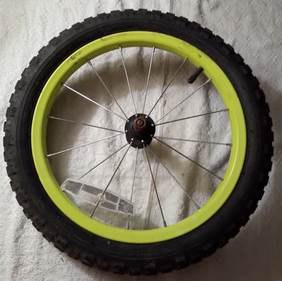 16" FRONT bike WHEEL 16 x 2.125 (57-305) black tire green rim *RUST - Image 1 of 4