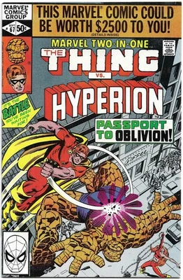 Marvel Two-In-One #67 BRONZE AGE COMIC BOOK The Thing & Hyperion 1980 direct NM - image 1 of 2