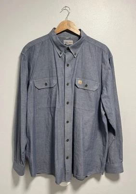 Camisa Carhartt Para Hombres Talla 2XL Azul Denim Manga Larga Con Botones Ajuste Original Foto 1 de 4