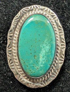 Vintage Navajo Large Green Turq. Sterling Silver Oval Woman's Ring size 4.5 & 6 - Picture 1 of 6