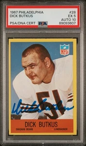 1967 BEARS Dick Butkus signed card Philadelphia #28 PSA 5 AUTO 10 POP 2 - Bild 1 von 2