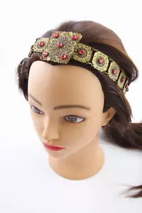 Vintage Antique Art Nouveau Ornate Czech Enameled Brass & Bohemia Glass Headband - Picture 1 of 24