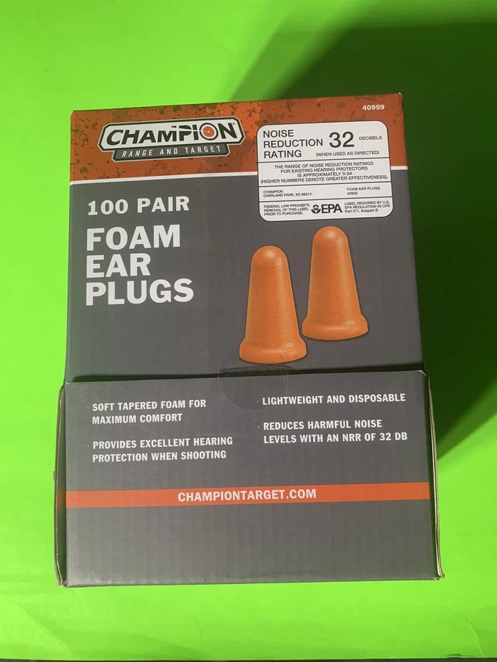 Tapones para los oídos de espuma moldeada Champion, protección auditiva, 100 pares con caja de exhibición 40959 Foto 1 de 3