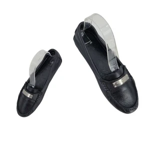 Coach Fredrica Pebble Leder Halbschuhe 6,5 Schwarz A5175 Slipper Flats Silber Logo - Bild 1 von 14