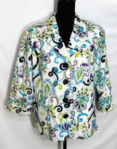 DRESSBARN Blazer Size 14/16 White Purple & Green Floral Design  Single Breasted