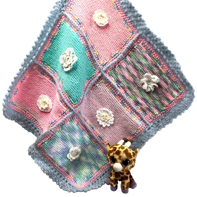 Handmade Crochet Baby Blanket Throw Pram Cover Flower Applique Homemade Rug - image 1 of 4