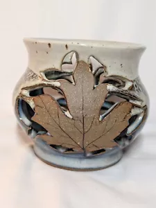 Robert Alewine Signed Leaf Luminary Candle Holder Blue Maple Handmade Pottery - Picture 1 of 6