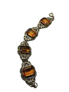 Vintage Czech Glass & Brass Bracelet (A1635) - Picture 1 of 6