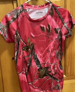 Real Tree ~ Girl's Drimore Tec Pink Camo Short Sleeve Pullover Shirt ~ Sz M 8-10 - Picture 1 of 6