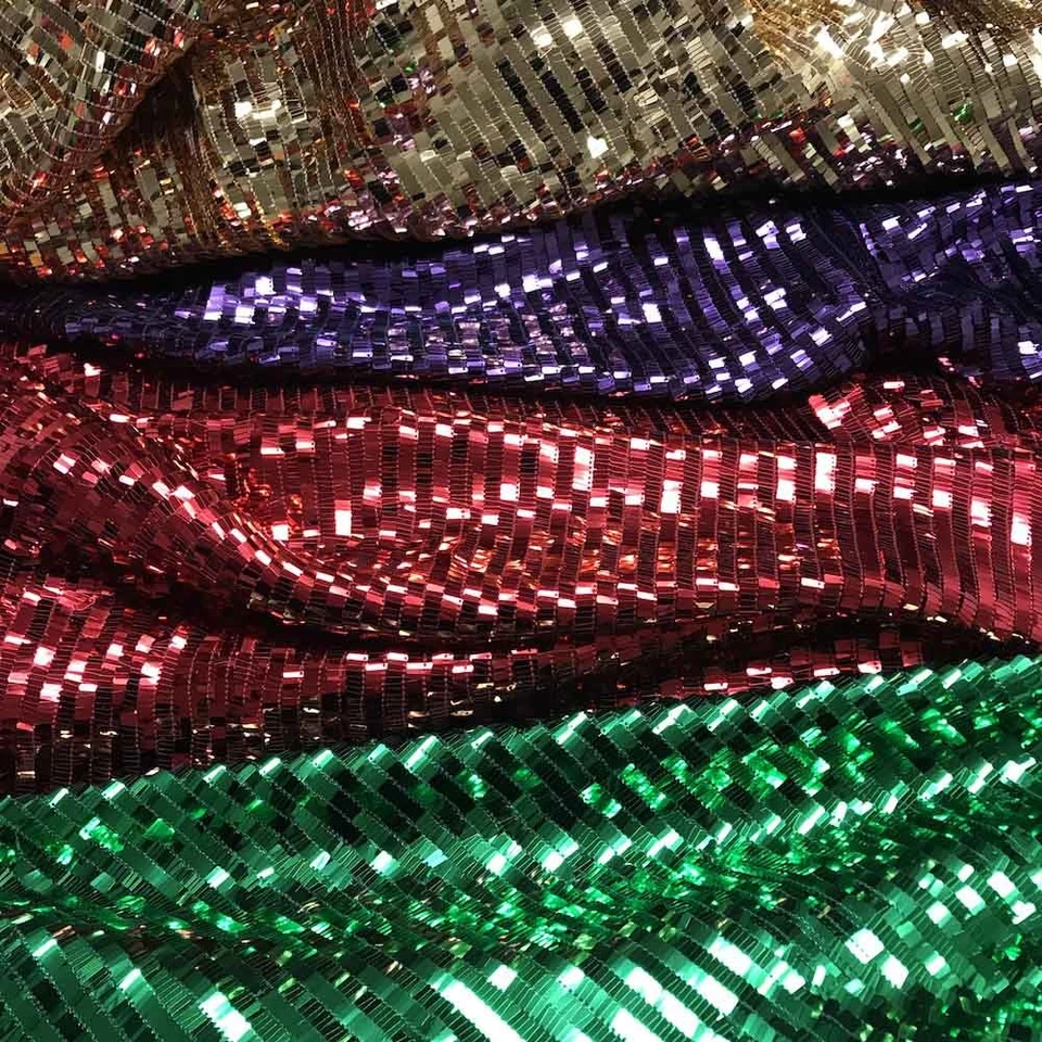 Rectangle Piano Sequins on Stretch Nylon Mesh 63/64" Fabric Sold BTY
