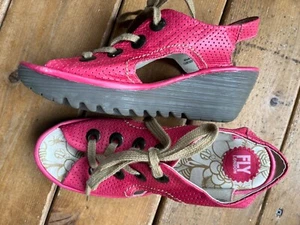Sandalia Fly London Mujer 10.5-11 EU42 Cuero Plataforma Perf Cuña Con Cordones YLVA - Imagen 1 de 19