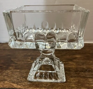 Vintage Clear Glass Square Wedding Box Candy Dish Compote - Picture 1 of 4