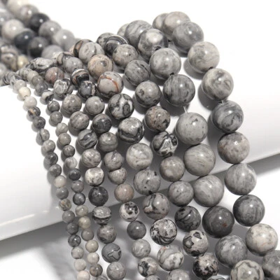 Conta espaçadora redonda de jaspe mapa cinza pedra natural para fazer joias 4 6 8 10 12 mm - Imagem 1 de 4