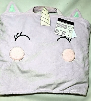 Toddler Travel Minky Blanket Folds into a Tote Unicorn Purple & Aqua - Image 1 of 2