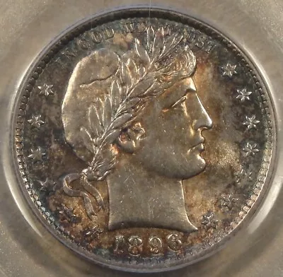 1896-O Barber Quarter 25c PCGS Certified AU58 PQ Nice Toning - Image 1 of 4