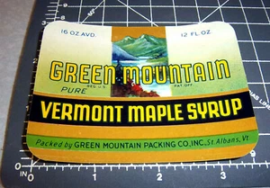 Vintage Original Label, 1950s Green Mountain Vermont Maple Syrup can / jar label - Picture 1 of 1