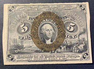 Second Issue 5 Cents Fractional Currency 1863. - Picture 1 of 2