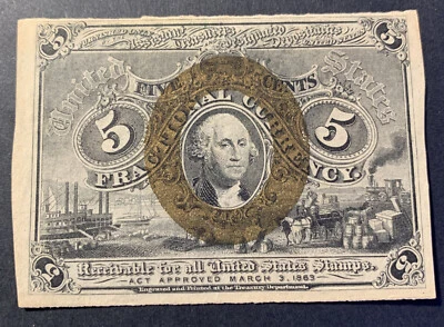 Second Issue 5 Cents Fractional Currency 1863. - Image 1 of 2