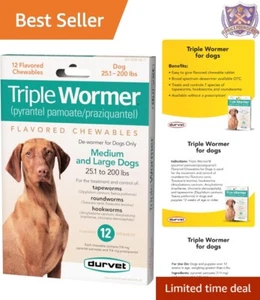 12-Count Wormer Tablets for Medium Large Dogs, Controls 7 Parasite Strains - Picture 1 of 8