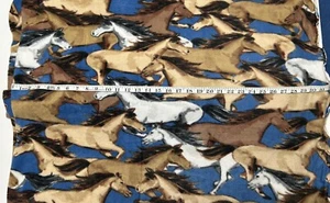 New Fleece fabric by the yard - Running Horses on Blue Background - 58” Wide - Picture 1 of 1