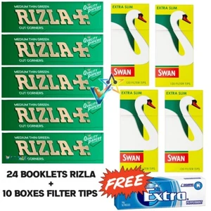 1200 Rizla Green Rolling Papers & 1200 Swan Extra Slim Tips Free Chewing Gum - Picture 1 of 1