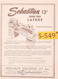 Sheldon Sebastian 13" Drehmaschinen, Anleitung und Teilehandbuch Baujahr (1956) - Bild 1 von 1