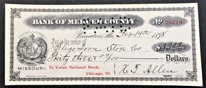 "SLIGO IRON STORE ST. LOUIS BANK of MERCER PRINCETON SCHECK von 1898 ""KELLY PATCH""" - Bild 1 von 2
