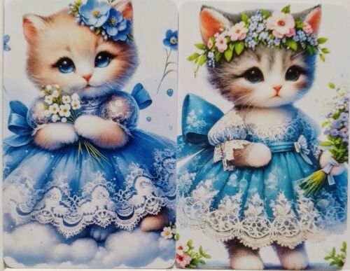 swap cards Modern playing card back Cute Cats in blue dresses 