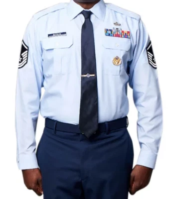 U.S. Air Force USAF Men’s Blue Service Dress Shirt, Short & Long Sleeve, Used - Image 1 of 3