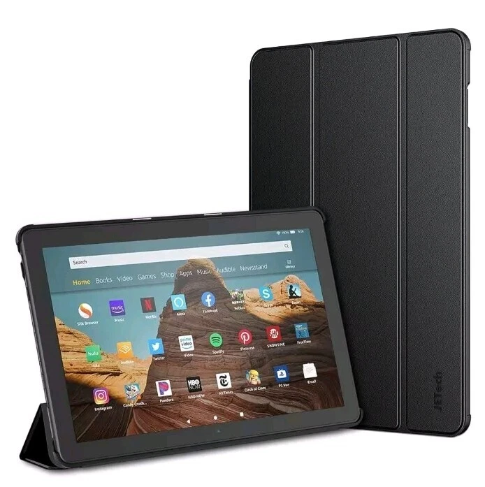 Black Folio Case Amazon Fire HD Tablet 10 Plus 11th Gen 2021 JETech Auto Sleep - Image 1 of 4