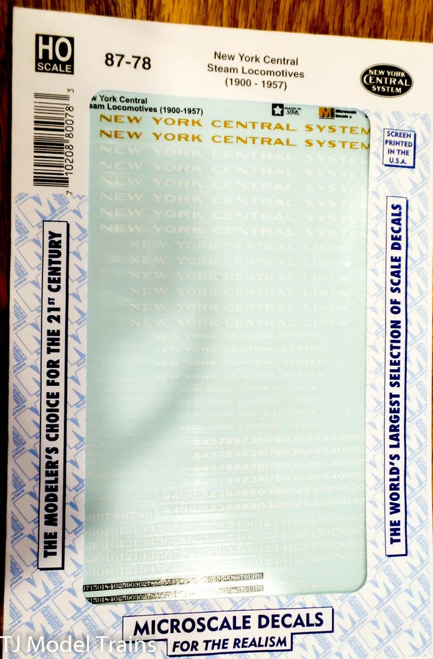 Calcomanía a microescala HO #87-78 New York Central, locomotoras de vapor (1900-1957)  Foto 1 de 1