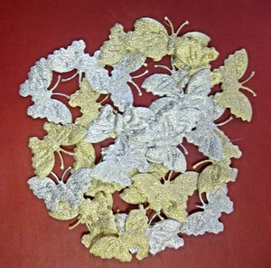 100 - 50/50 Gold - Silver  fabric Butterflies for Card, Scrapbooking and Wedding - Picture 1 of 3