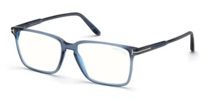 Tom Ford FT5696B 090 Shiny Transparent Blue/Blue Block Rectangular Eyeglasses - Picture 1 of 5