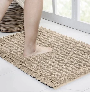 Bathroom Rug Non Slip Bath Mat (24x17 Inch Beige) Water Absorbent Super Soft - Picture 1 of 6