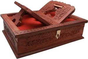 Crafted Wooden Holy Book Stand Box for Ramayan, Geeta, Quran, Bible  34x25x10cm - Picture 1 of 6