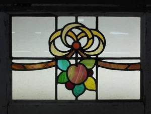 PRETTY ABSTRACT OLD ENGLISH LEADED STAINED GLASS WINDOW 24.5" X 17.5" - Picture 1 of 3