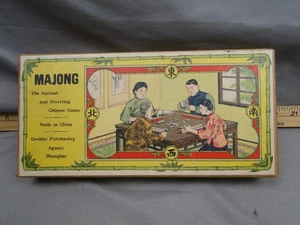 Antik 1923 Mahjong Kartenspiel Komplettsatz Mah Jong Würfel Knochen Zähler - Bild 1 von 13