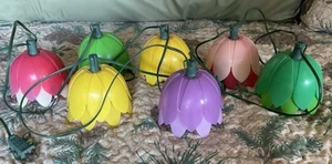 Vintage String Of 7 Tulip Flower Power Patio & Party MCM Petal Mold Lights - Picture 1 of 5